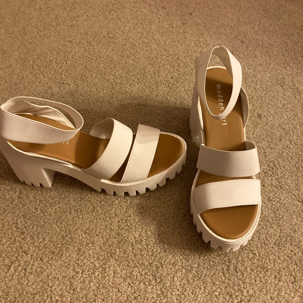*OFFER!!* Never Worn White Elastic Madden Girl Platform Heel Sandals